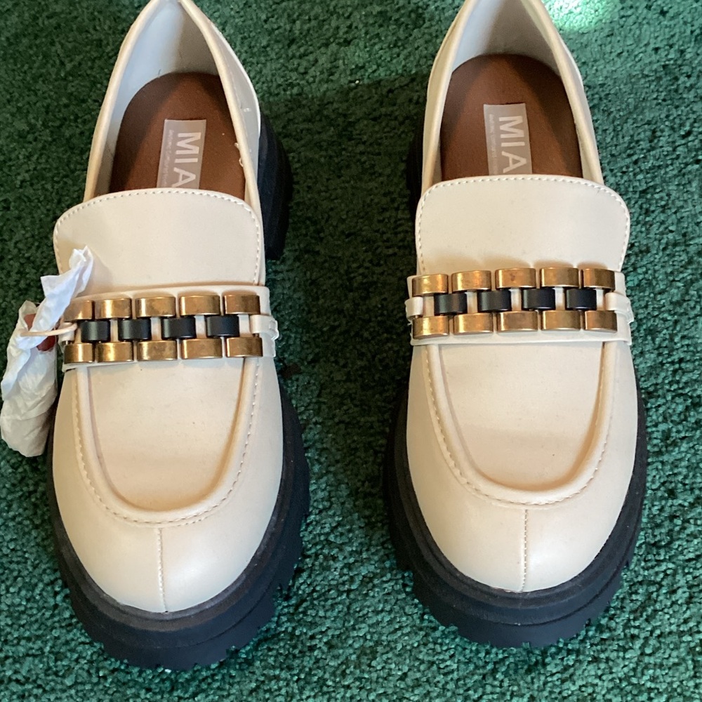 MIA Beige Loafers with Metallic and Black Details